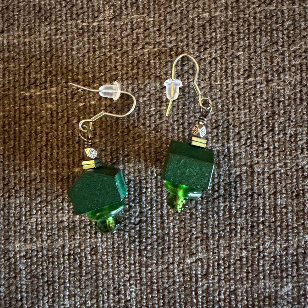 Green wooden and crystal earrings